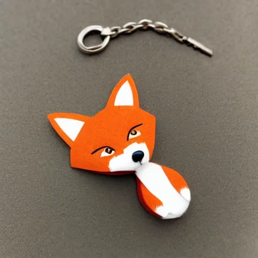 Prompt: little figure of a fox hanging at a keychain