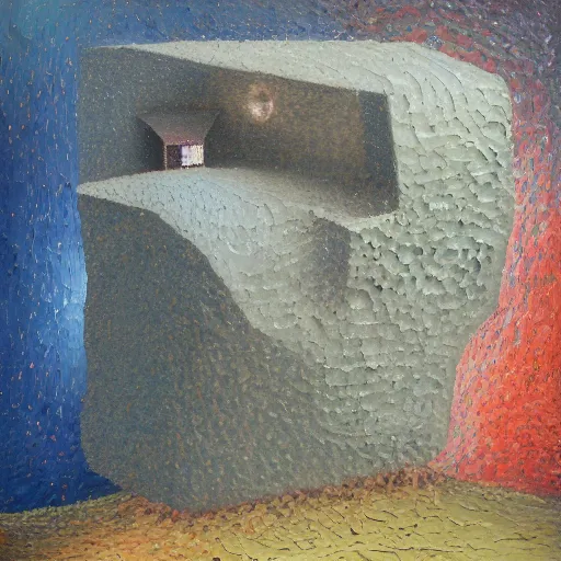 Image similar to a detailed impasto painting by shaun tan and pauline baynes of an abstract forgotten sculpture by the caretaker and ivan seal