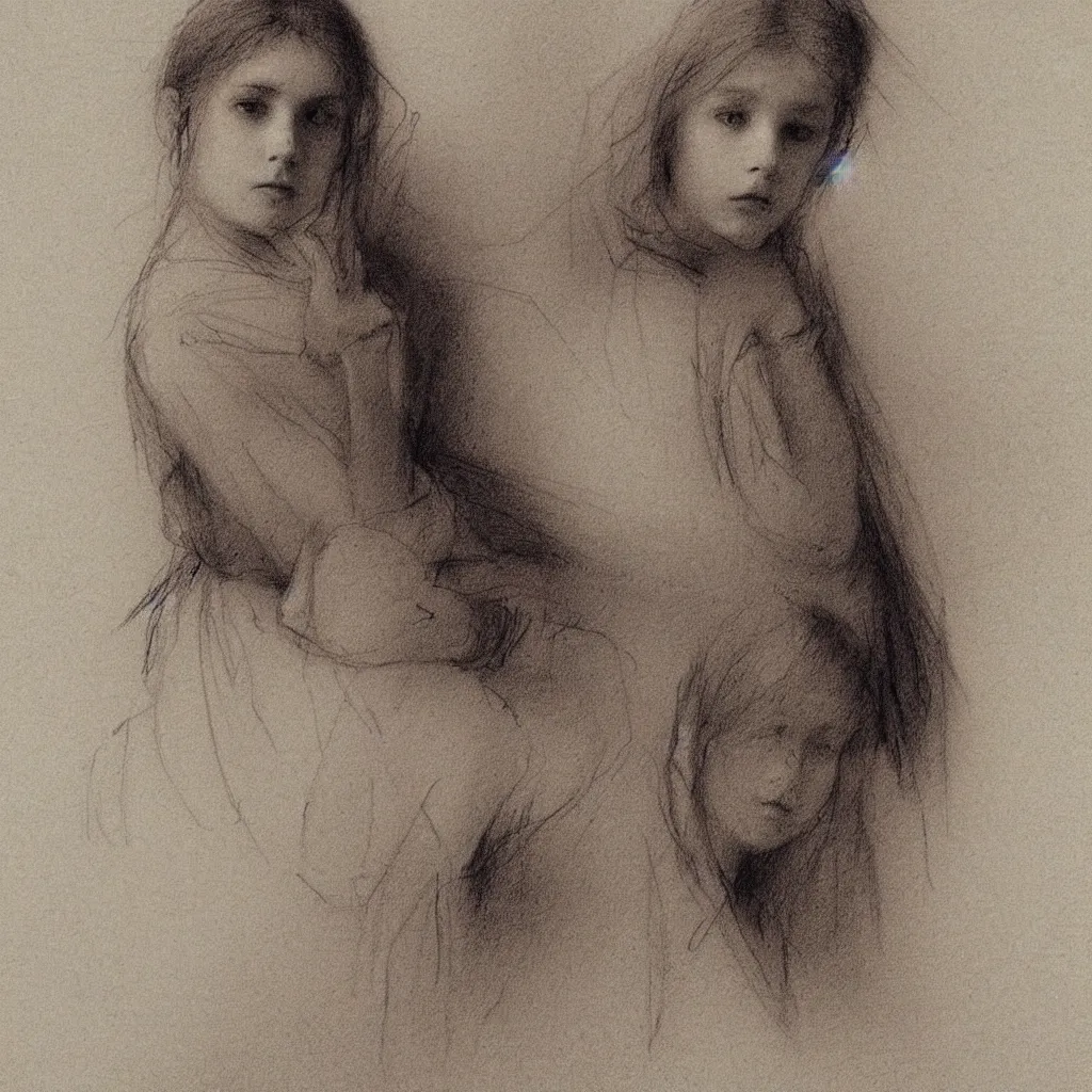 Image similar to a lonely girl by ilya repin. pencil sketch.