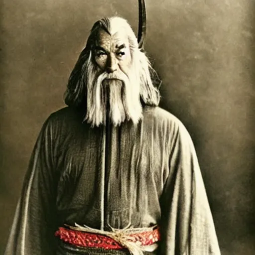 Prompt: “Gandalf in full samurai armour, 1900’s photo”