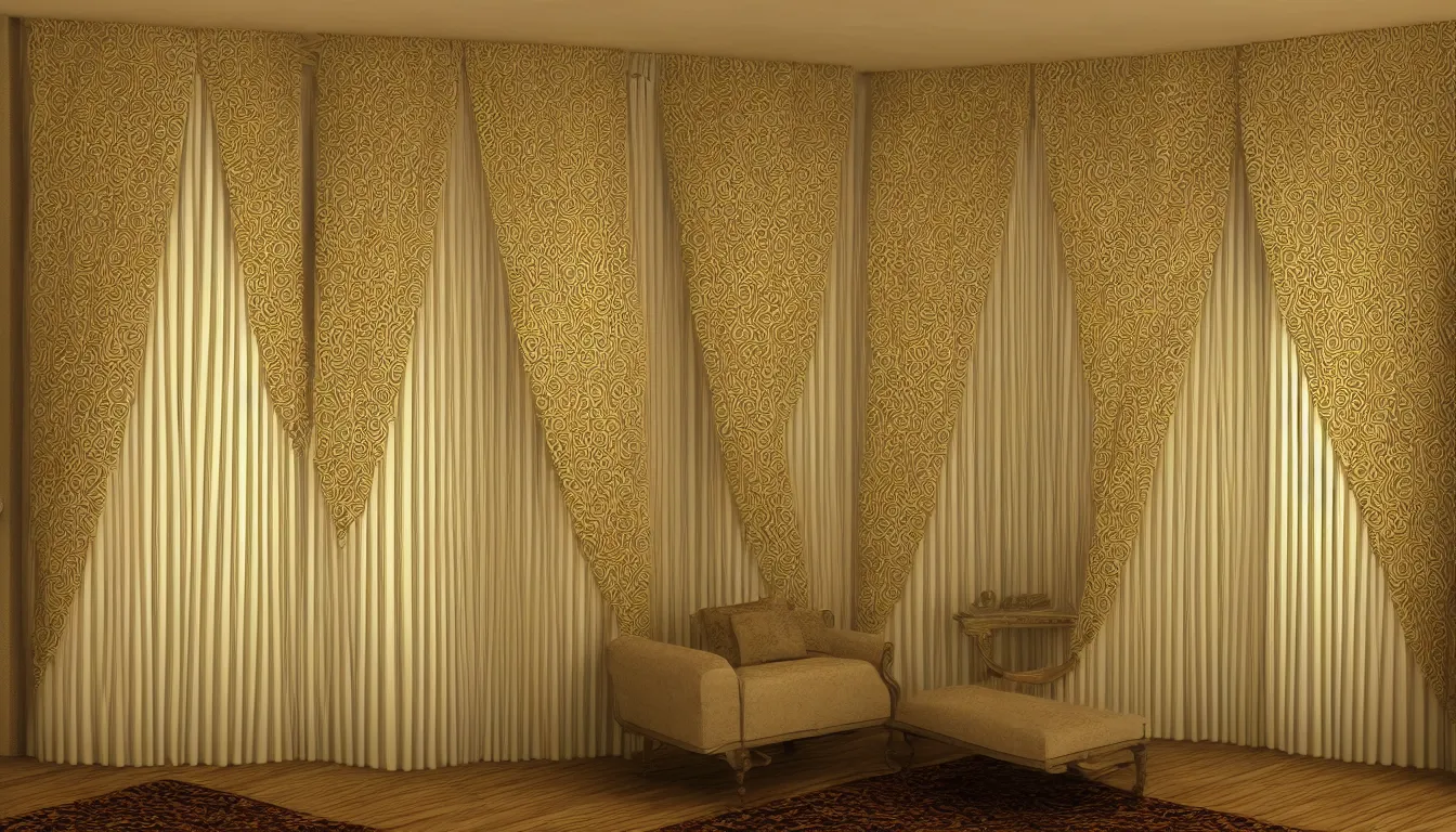 Prompt: symetrical, luxurious night curtains, house interior, design very detailed, high resolution, 8 k