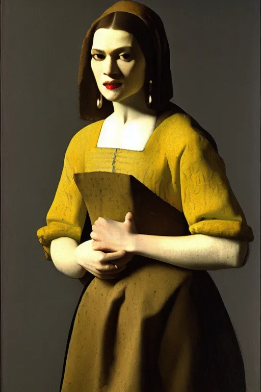 Prompt: johannes vermeer portrait of rachel weisz, baroque