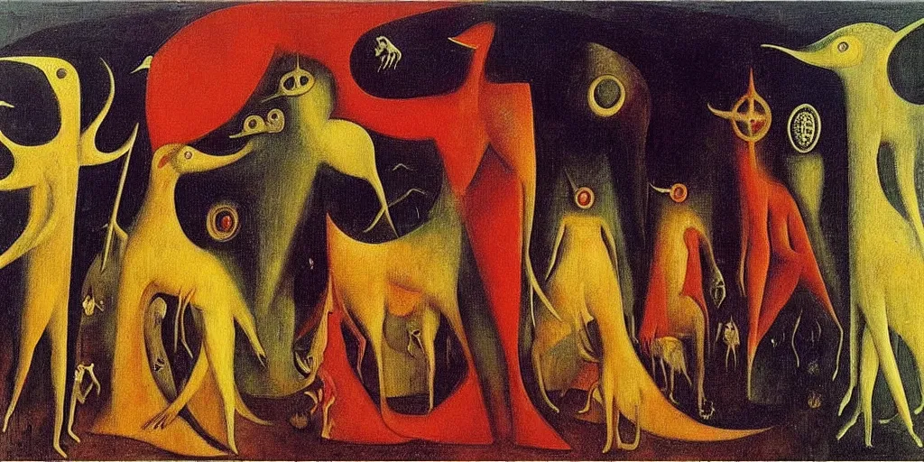 Prompt: disease decimating a global population, animals ruling the world, abstract oil painting by leonora carrington, by max ernst