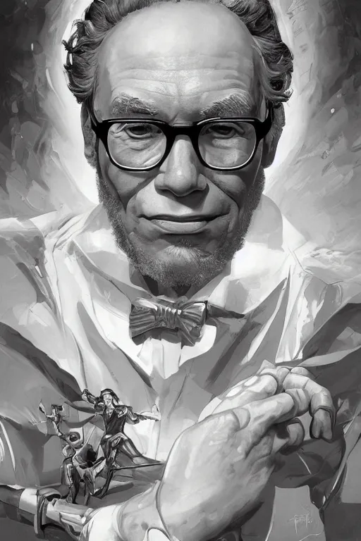 Image similar to portrait of isaac asimov by artgerm and Craig Mullins, James Jean, Andrey Ryabovichev, Mark Simonetti and Peter Morbacher 16k