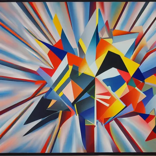 Prompt: an airbrush painting by James Rosenquist behance geometric abstract art vorticism 4k detail futurism