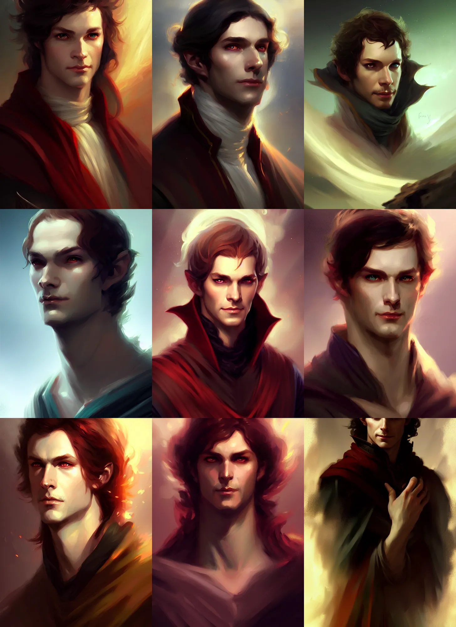 Prompt: portrait of a male warlock, no beard, pretty, beautiful, dnd character art portrait, matte fantasy painting, deviantart artstation, by charlie bowater, peter lely and anton van dyck and henry raeburn, cinematic