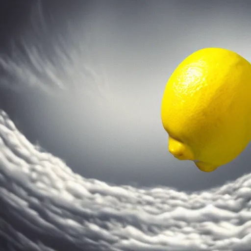 Image similar to lemon entering the earth's atmosphere, burning, heavy motion blur, half burnt