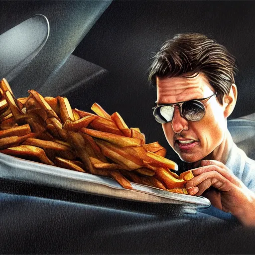 Prompt: tom cruise planting fries into the ground, digital art, highly - detailed, artstation cgsociety masterpiece