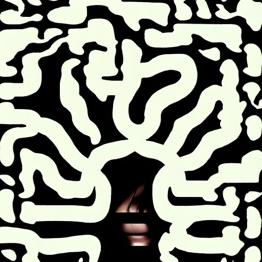 Image similar to optical illusion digital footprint painting of the silhouette of an impatient soul, stuck in a maze, very detailled, lovecraftian, trending on artstation