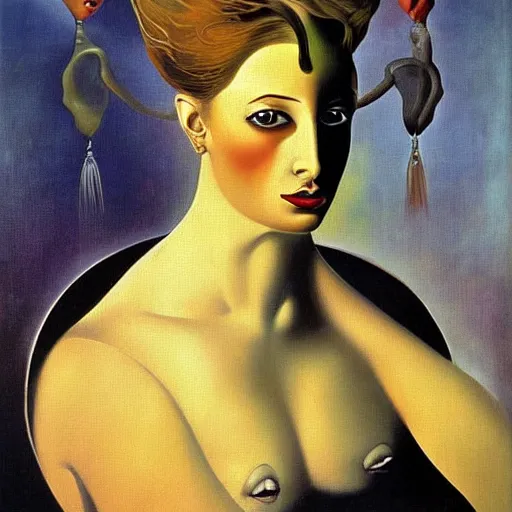Image similar to portrait of a beautiful woman, oil painting by Dali