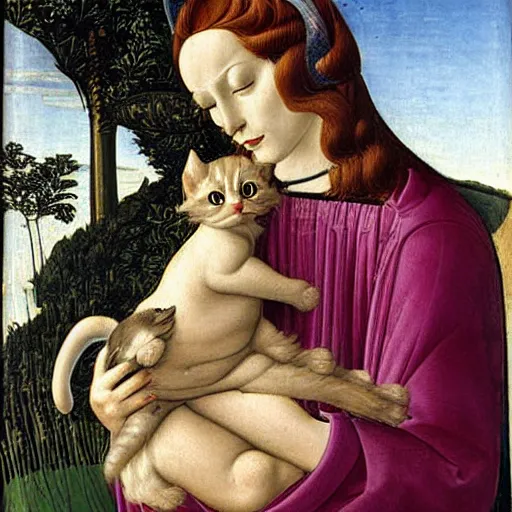 Prompt: baby kitten, portrait birth of vemus botticelli