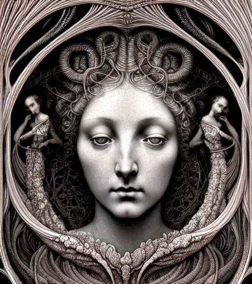 Image similar to detailed realistic beautiful rose goddess face portrait by jean delville, gustave dore, iris van herpen and marco mazzoni, art forms of nature by ernst haeckel, art nouveau, symbolist, visionary, gothic, neo - gothic, pre - raphaelite, fractal lace, intricate alien botanicals, ai biodiversity, surreality, hyperdetailed ultrasharp octane render