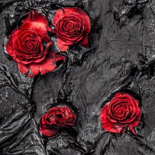 Image similar to charred red roses, closeup