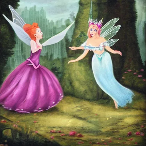 Image similar to a beautiful fairy princess is angry at a jester