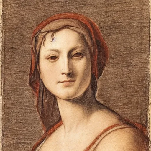 Image similar to portrait drawing of a woman, beautiful, by andrea del sarto, renaissance, harmonius, elegant, shoulder - length, chalk