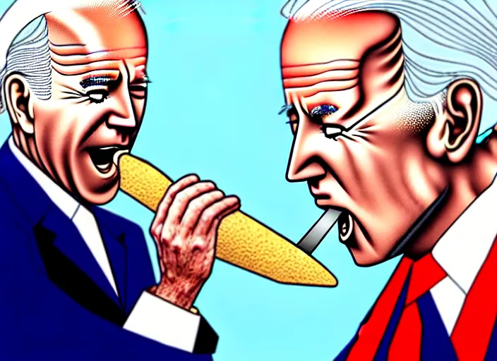 Prompt: political cartoon, joe biden eating an ice cream cone, white background, realistic, detailed