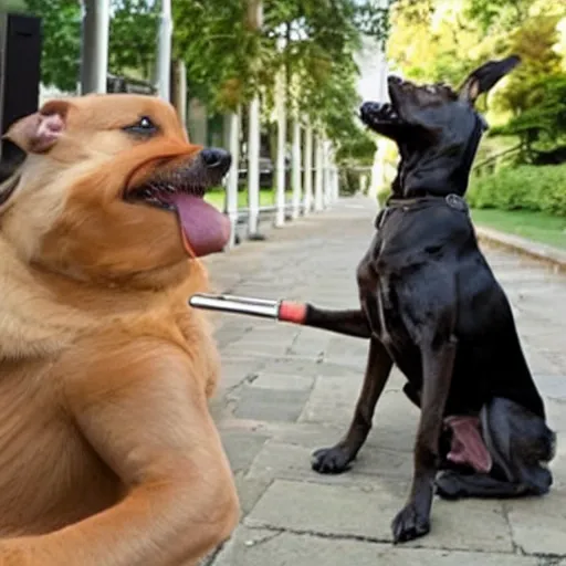 Prompt: Dog yells at man who is ignoring her smoking a pipe