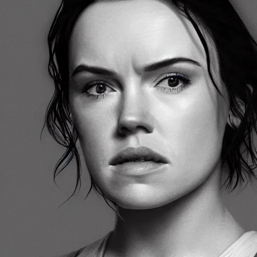 Prompt: daisy ridley, head and shoulders portrait, extremely detailed masterpiece, one single continues line.