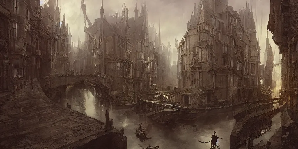 victorian streets, canals, dark fantasy setting, matte | Stable Diffusion