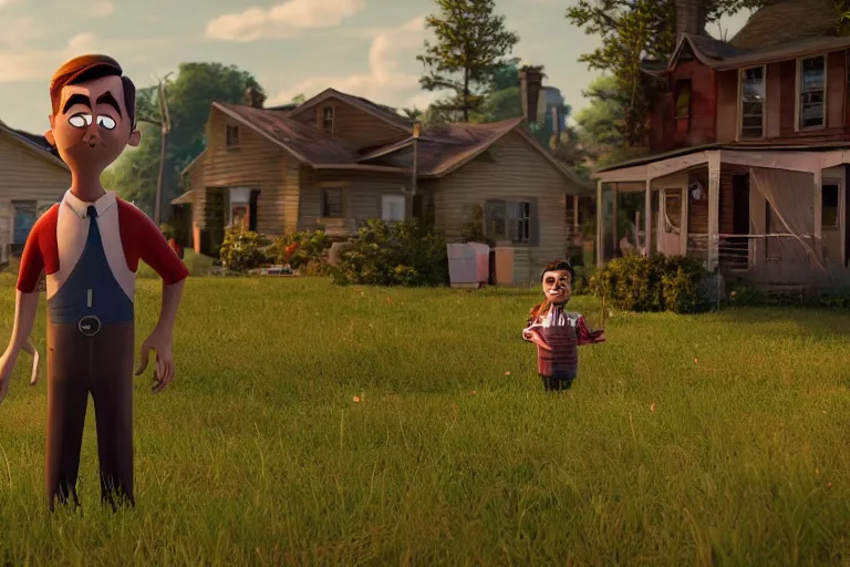 Image similar to hello neighbor the video game as a tv show, movie still, from the newest walking dead tv series, 8 k, hd, cinematic lighting