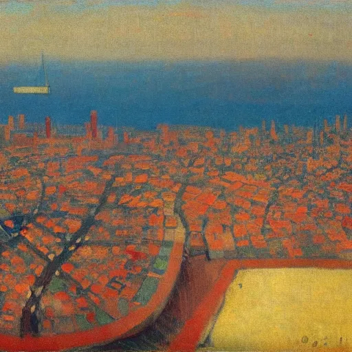 Prompt: lagos from above, 1905, oil on canvas, by Odilon Redon