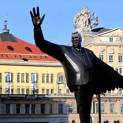 Image similar to a big metal statue of the czech president milos zeman