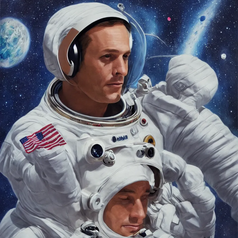 Image similar to a portrait of a single astronaut wearing a headphone, beautiful, cinematic, art by alex ross