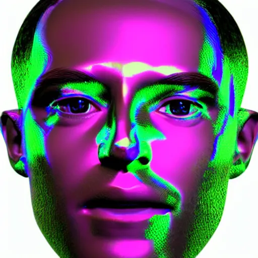 Image similar to a 3d human head made up of shiny holograms