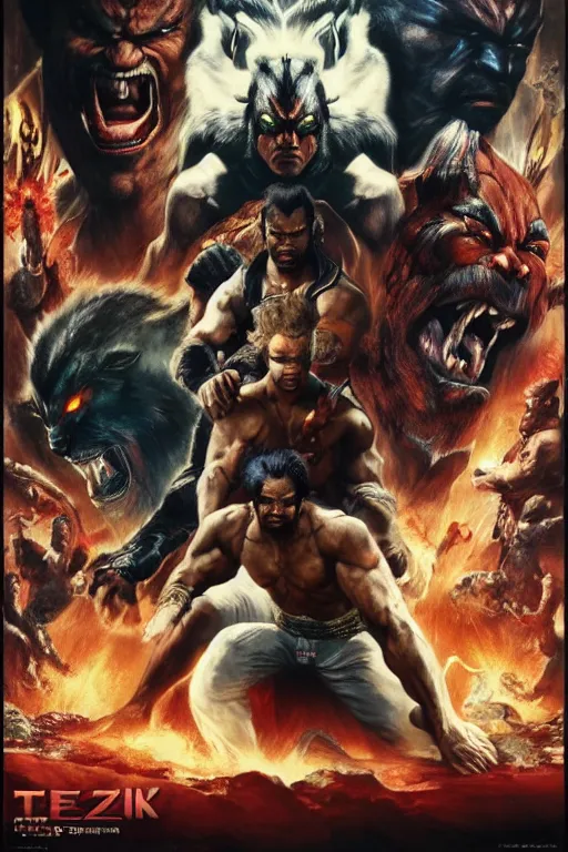 Prompt: Movie poster of Tekken, Highly Detailed, Dramatic, eye-catching, A masterpiece of storytelling, by frank frazetta, ilya repin, 8k, hd, high resolution print