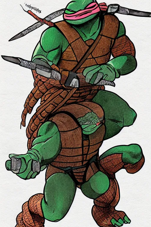 Prompt: detailed illustration of a ninja turtle, by mico suayan, full body