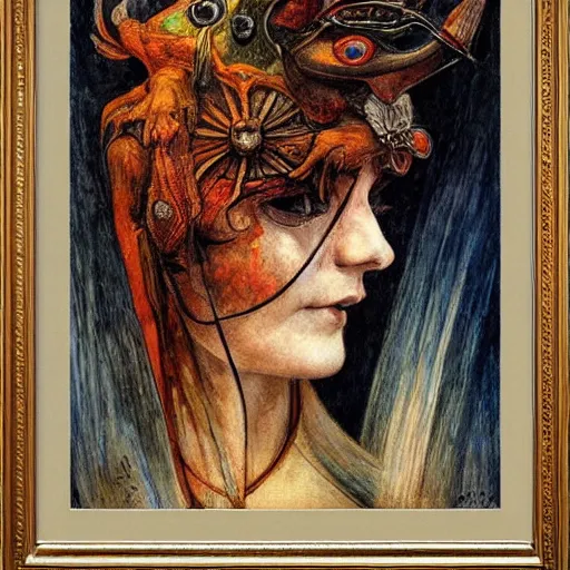 Prompt: the android in her crow crown, by Annie Swynnerton and Diego Rivera, symbolist, dramatic lighting, elaborate geometric ornament, Art Brut ,god rays, soft cool colors,smooth, sharp focus, extremely detailed, Adolf Wölfli