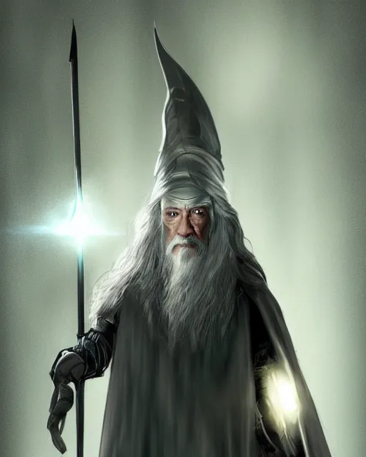 Prompt: gandalf with cybernetic enhancements, androidscifi character portrait by 1 / 4 headshot, cinematic lighting, dystopian scifi gear, gloomy, profile picture, mechanical, half robot, implants, steampunk