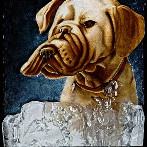 Image similar to dog made of ice, renaissance painting