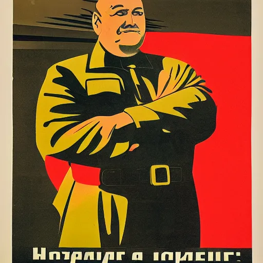 Image similar to soviet propaganda poster of a big bellied trucker