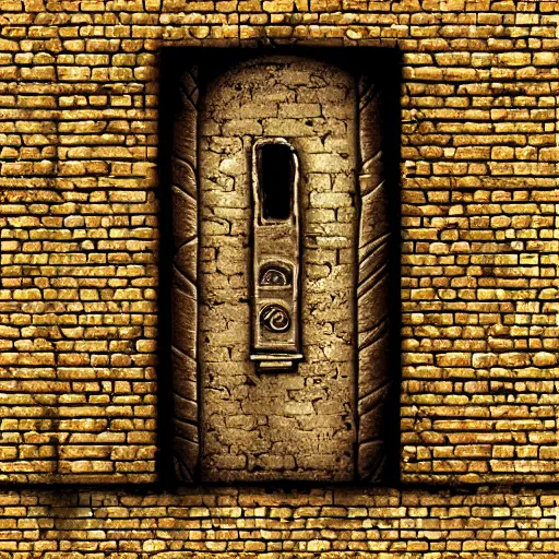 Prompt: door in a dungeon, d & d, fantasy art, creepy brickwork