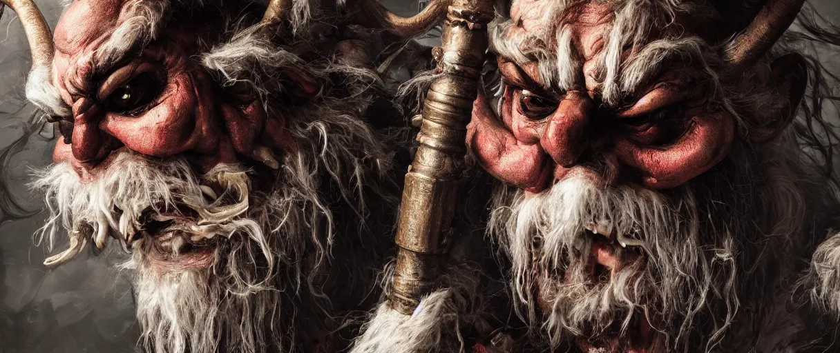 Image similar to hyperrealist highly detailed neo-baroque portrait of krampus concept art pascal blanche dramatic studio lighting 8k wide angle shallow depth of field