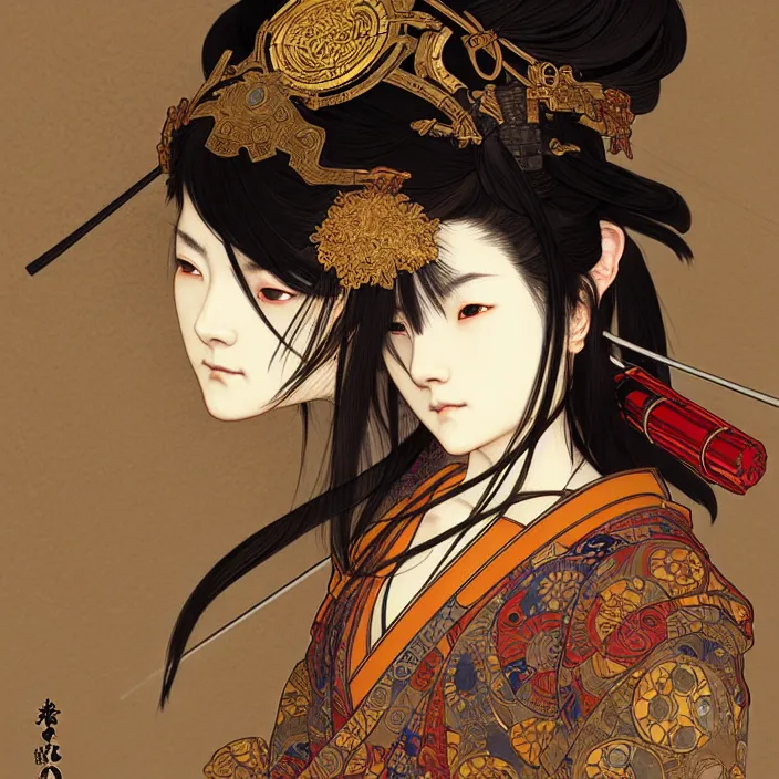 Image similar to anthropomorphic samurai bear cyborg, fantasy, intricate, highly detailed, lifelike, photorealistic, digital painting, artstation, illustration, concept art, smooth, sharp focus, art by alphonse mucha and kitagawa utamaro and ogata korin and aya takano