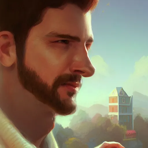 Prompt: portrait of Austin from the game homescapes. Detailed digital art by greg rutkowski, Thomas kinkade, Keith Parkinson, Marc Simonetti, artstation, so cute, cgsociety, 8k, HD