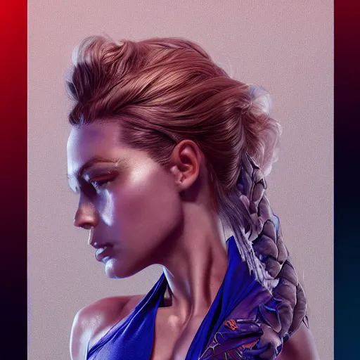 Image similar to the portrait of a blueberry that resembles an absurdly beautiful, graceful, elegant, sophisticated fitness model woman, an ultrafine hyperdetailed illustration by kim jung gi, irakli nadar, intricate linework, bright colors, octopath traveler, final fantasy, unreal engine 5 highly rendered, global illumination, radiant light, detailed and intricate environment