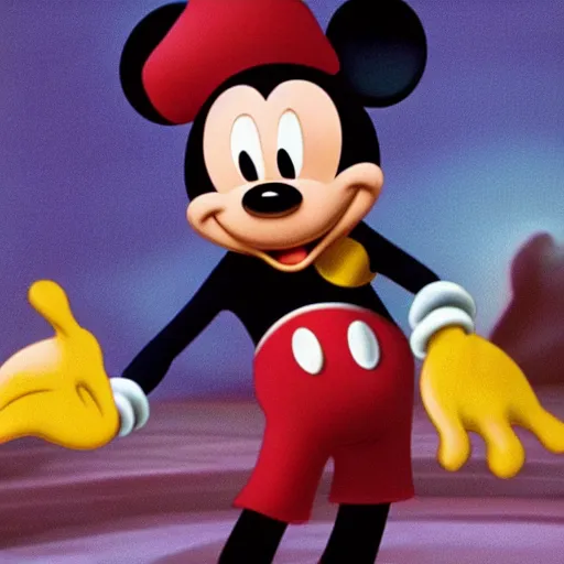 Prompt: Mickey Mouse as the sorcerer's apprentice in fantasia