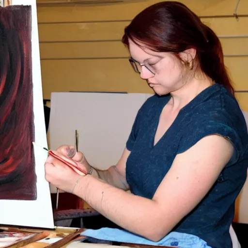 Image similar to a photo of a artist drawing an oil paint