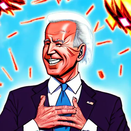 Prompt: caricature of Joe Biden going Super Saiyan saying Dark Brandon