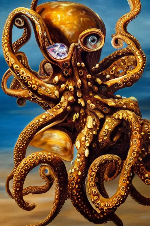 Image similar to Intricate stunning highly detailed octopus, oil painting by Salvador Dali, surreal, ultra realistic, artstation