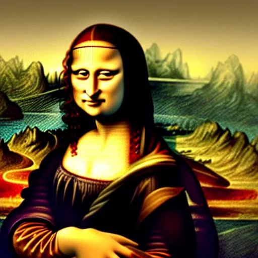 Image similar to the mona lisa, but she is very angry.