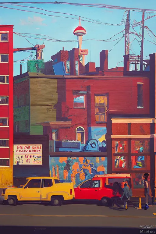 Prompt: Kensington Market, Toronto; oil on canvas by Klaus Bürgle and Imperial Boy and Simon Stålenhag;