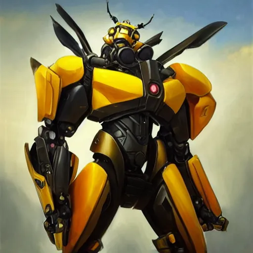 Image similar to greg manchess portrait painting of bumblebee the transformer as overwatch character, medium shot, asymmetrical, profile picture, organic painting, sunny day, matte painting, bold shapes, hard edges, street art, trending on artstation, by huang guangjian, gil elvgren, ruan jia, greg rutkowski, gaston bussiere