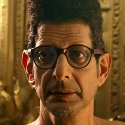 Image similar to jeff goldblum as cleopatra, cinematic, highly detained, movie still, vivid color,