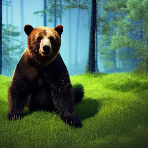 Prompt: A full shot portrait of a Bear in a tuxedo smoking a pipe. Unreal Engine 5. DAZ. Hyper-realistic. Octane render. Symmetrical. Attention to detail. Vibrant bright colours. High saturation. Extremely moody lighting. Atmospheric. Cinematic. Intricate. 8K. Stunning. Breathtaking. Awe-inspiring. Award-winning. Concept art. Trending. ArtStation