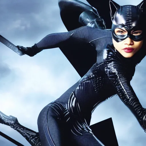 Prompt: Zendaya as Catwoman. 4k action scene