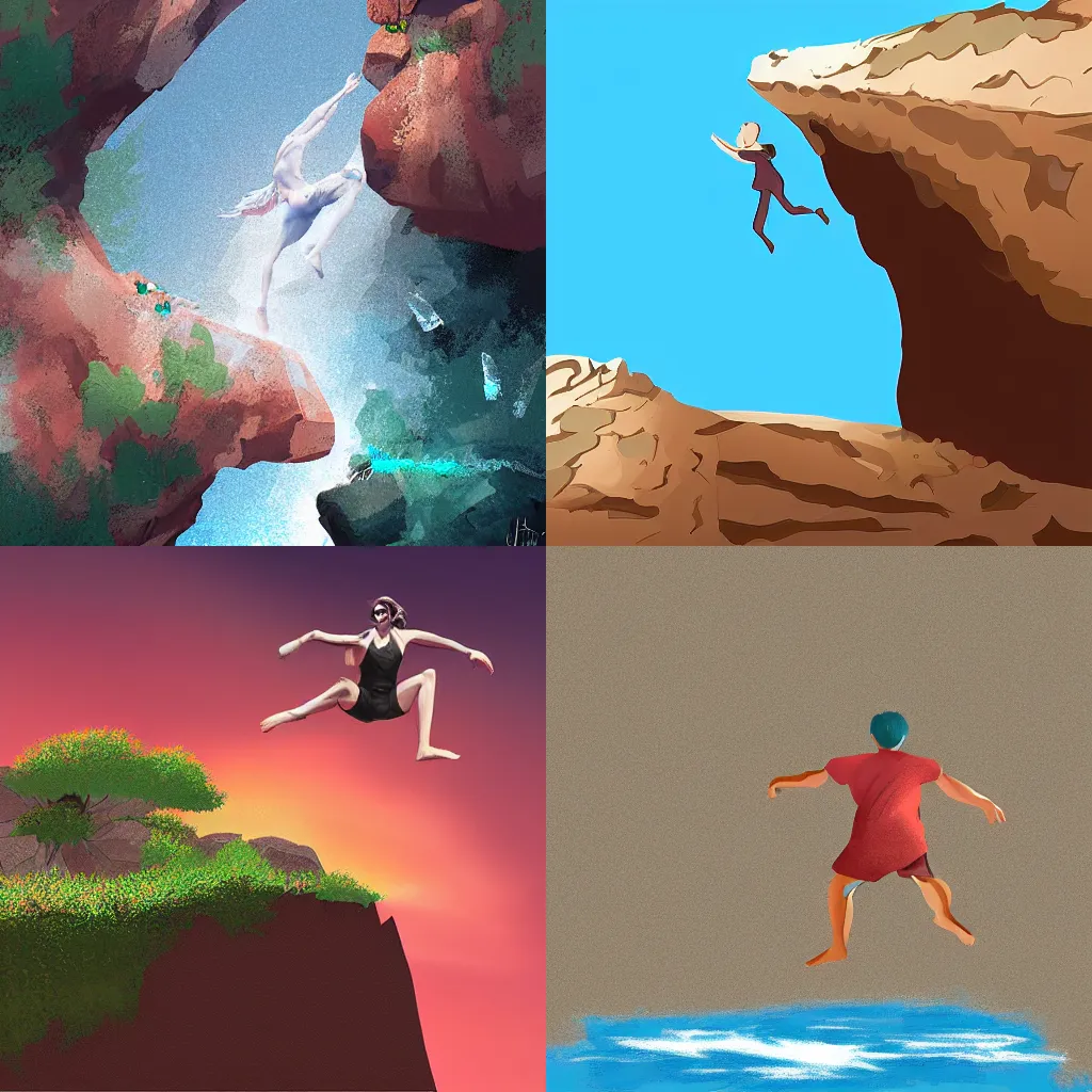 Prompt: to jump off a cliff, digital art